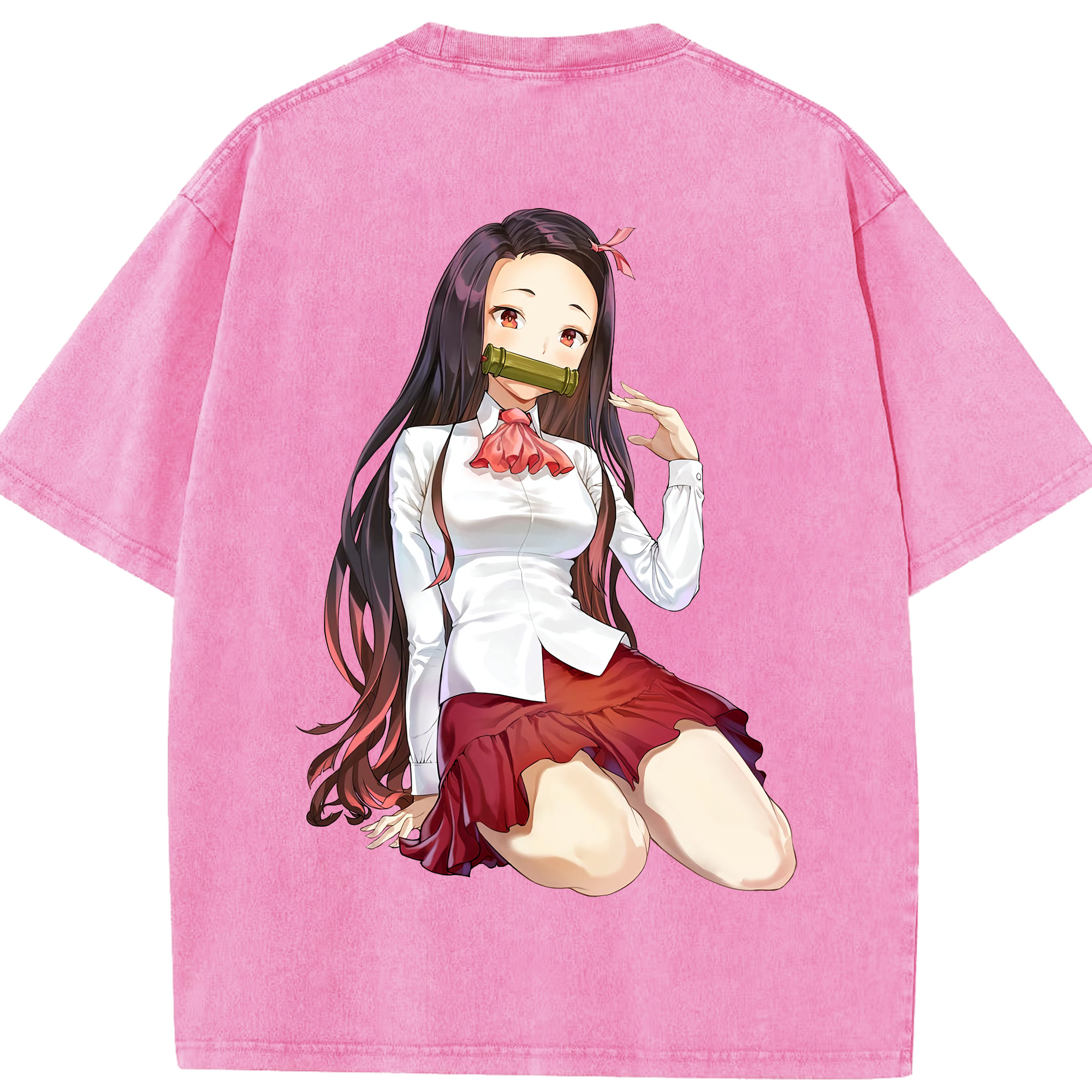 （画像用） 鬼滅の刃（きめつのやいば）竈門 禰󠄀豆子／かまど ねずこ Kamado Nezuko 綿100% ヴィンテージ風 半袖Tシャツ（背面プリント）